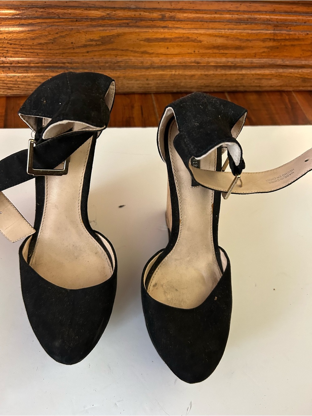 Forever 21 Black Suede Ankle-Strap Pointed Toe Heels